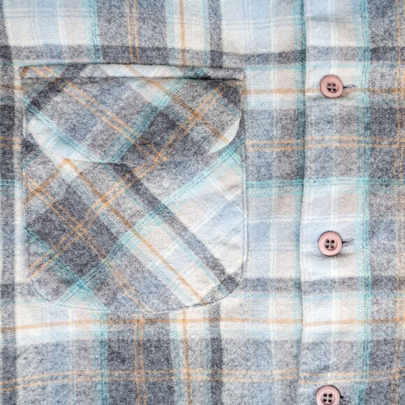 SOLD - Pendleton Vintage Wool Board Shirt - Blue Gray Tan - Size S/M - Picture 8 of 11
